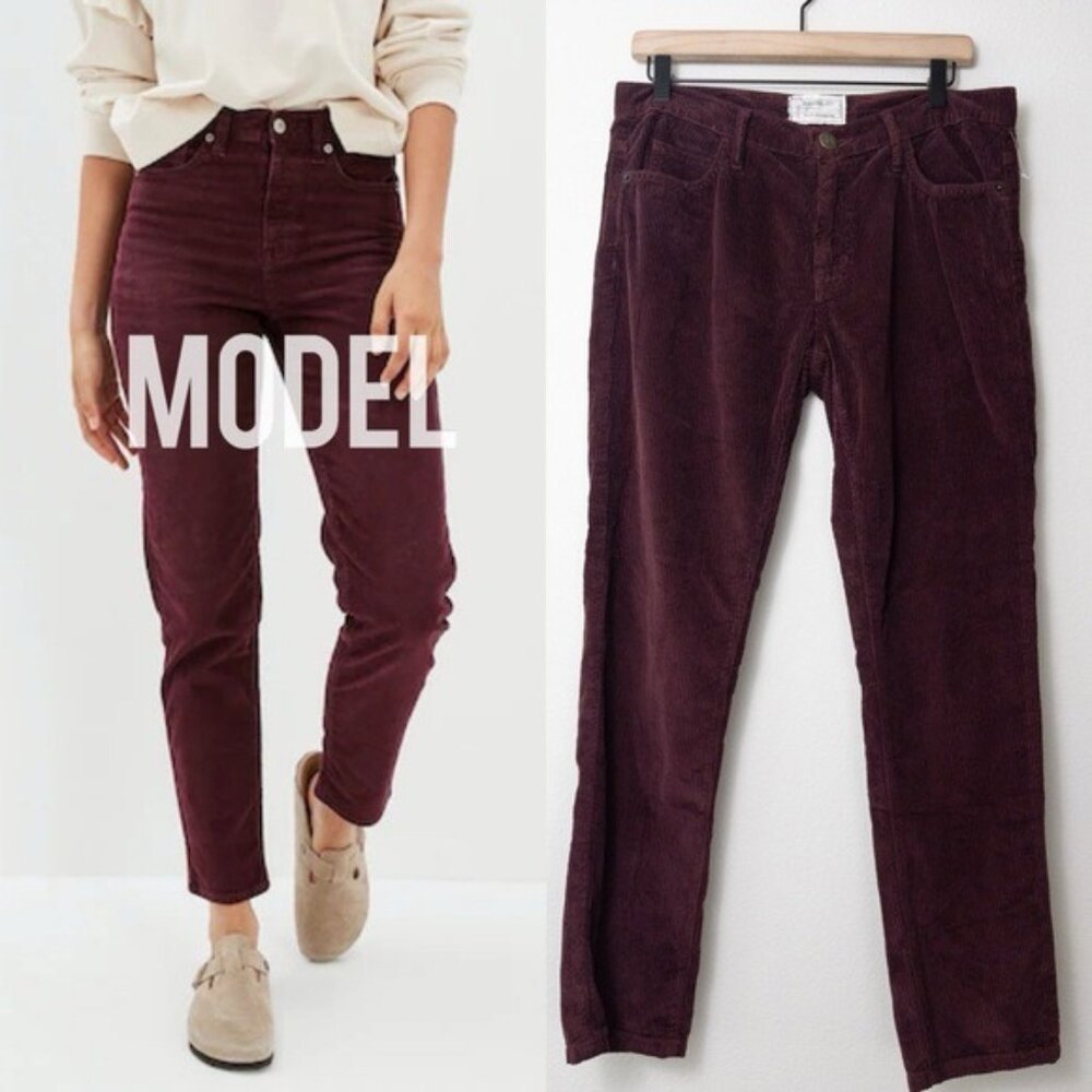 Current/Elliott Velvet Straight Leg Pant 10 Wine Mid Rise Pockets